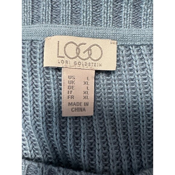 Lori Goldstein LOGO Blue Knit Sweater W/ Cream Lace Insets Women's Size L - Picture 5 of 9